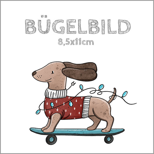 Bügelbild Dackel-Weihnachten Skater | 8,5x11cm