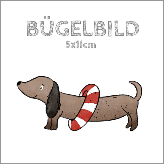 Bügelbild Dackel at the Beach – Schwimmreif | 5x11cm