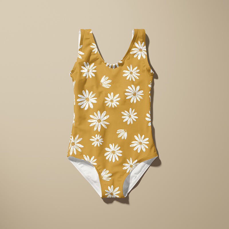RESTSTÜCK 90cm Bademodestoff Daisy mustard