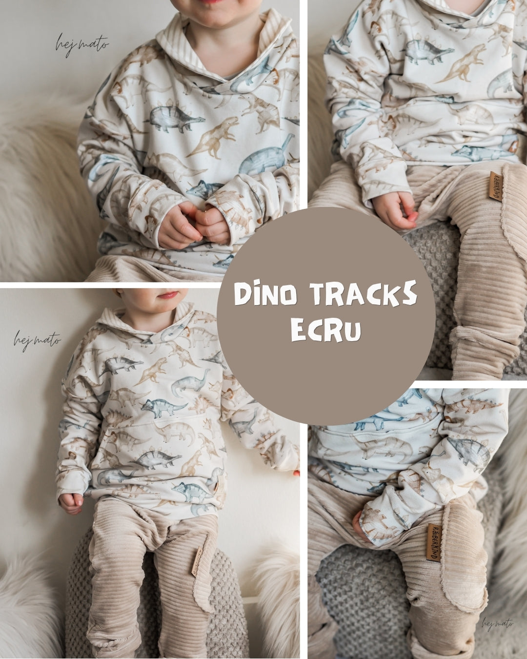 0.5m BIO French Terry Dino Tracks ecru