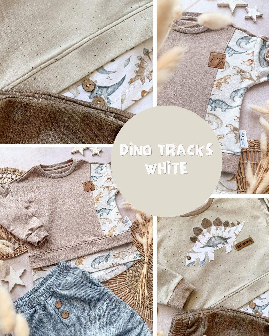 0.5m BIO French Terry Dino Tracks white *VORBESTELLUNG*