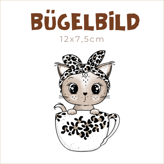 Bügelbild Tassen-Kitty leo | 12x7,5cm