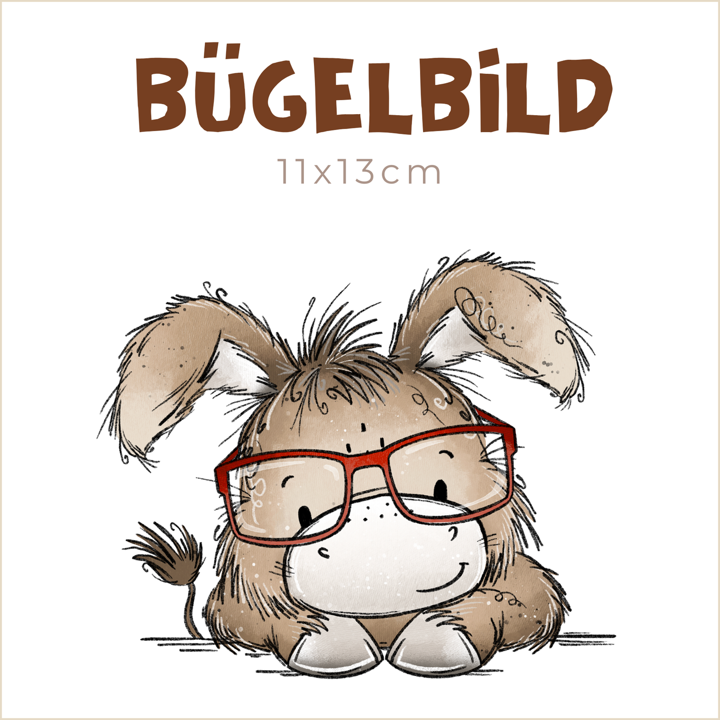 Bügelbild Eselchen Kopf mit Brille rot | 11x13cm