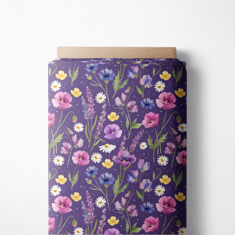 0.5m BIO French Terry Floras Flowers violett