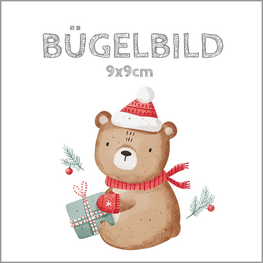 Bügelbild Geschenke-Bär | 9x9cm