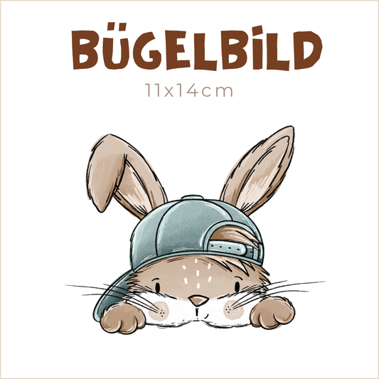 Bügelbild Hasen-Scratch: Hase mit Mütze blau | 11x14cm