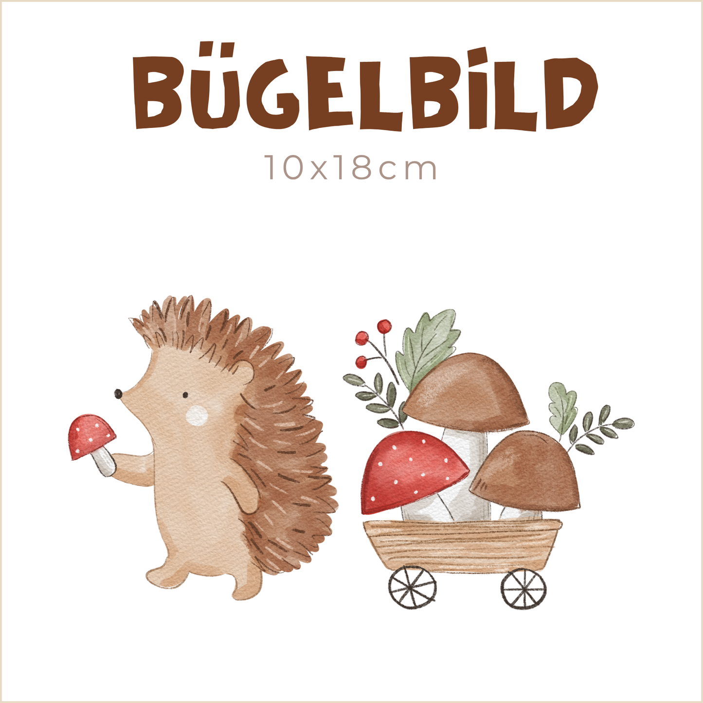 Bügelbild Hedgehog and Mushroom | 10x18cm