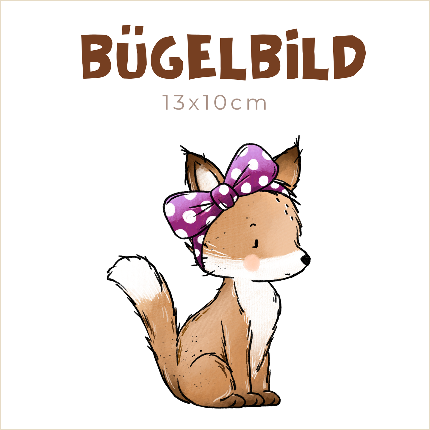 Bügelbild Herbstfuchs lila Masche | 13x10cm