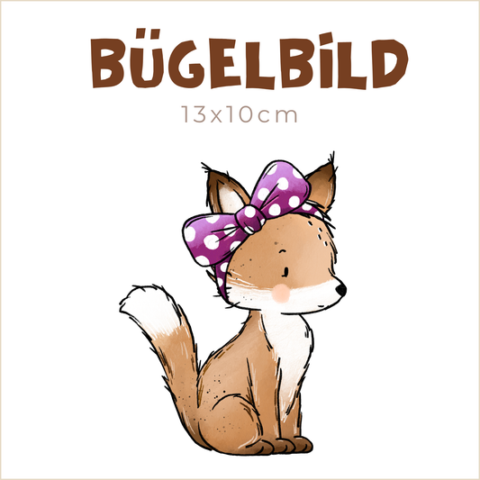 Bügelbild Herbstfuchs lila Masche | 13x10cm