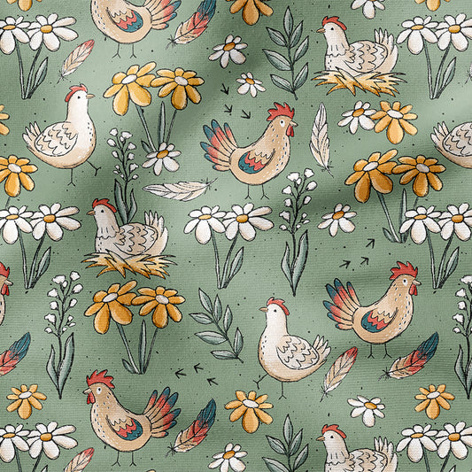 0.5m BIO French Terry Hühnerglück grün