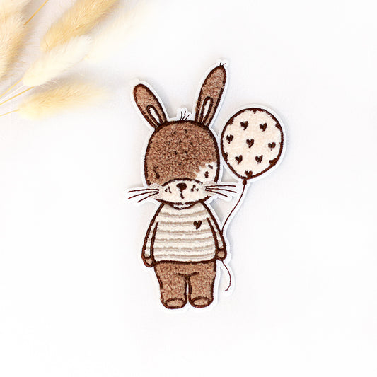 Chenille Patch: Hase mit Luftballon | 13x8cm