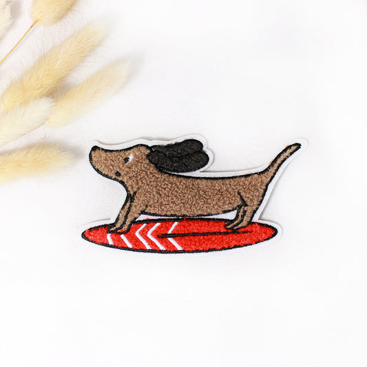Chenille Patch: Dackel at the Beach - Surfer | 6x11cm