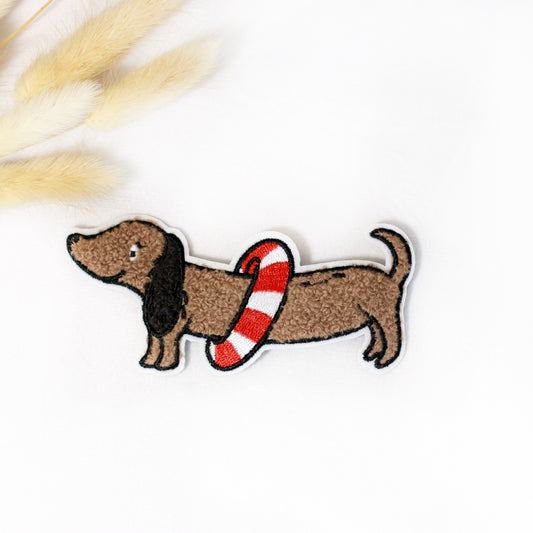 Chenille Patch: Dackel at the Beach – Schwimmreif | 5x11cm