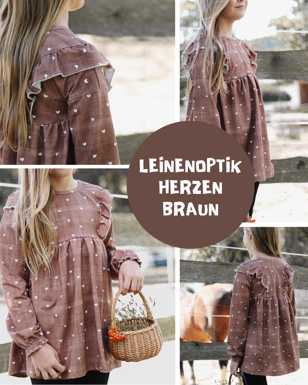 0.5m Jersey Leinenoptik Herzen braun