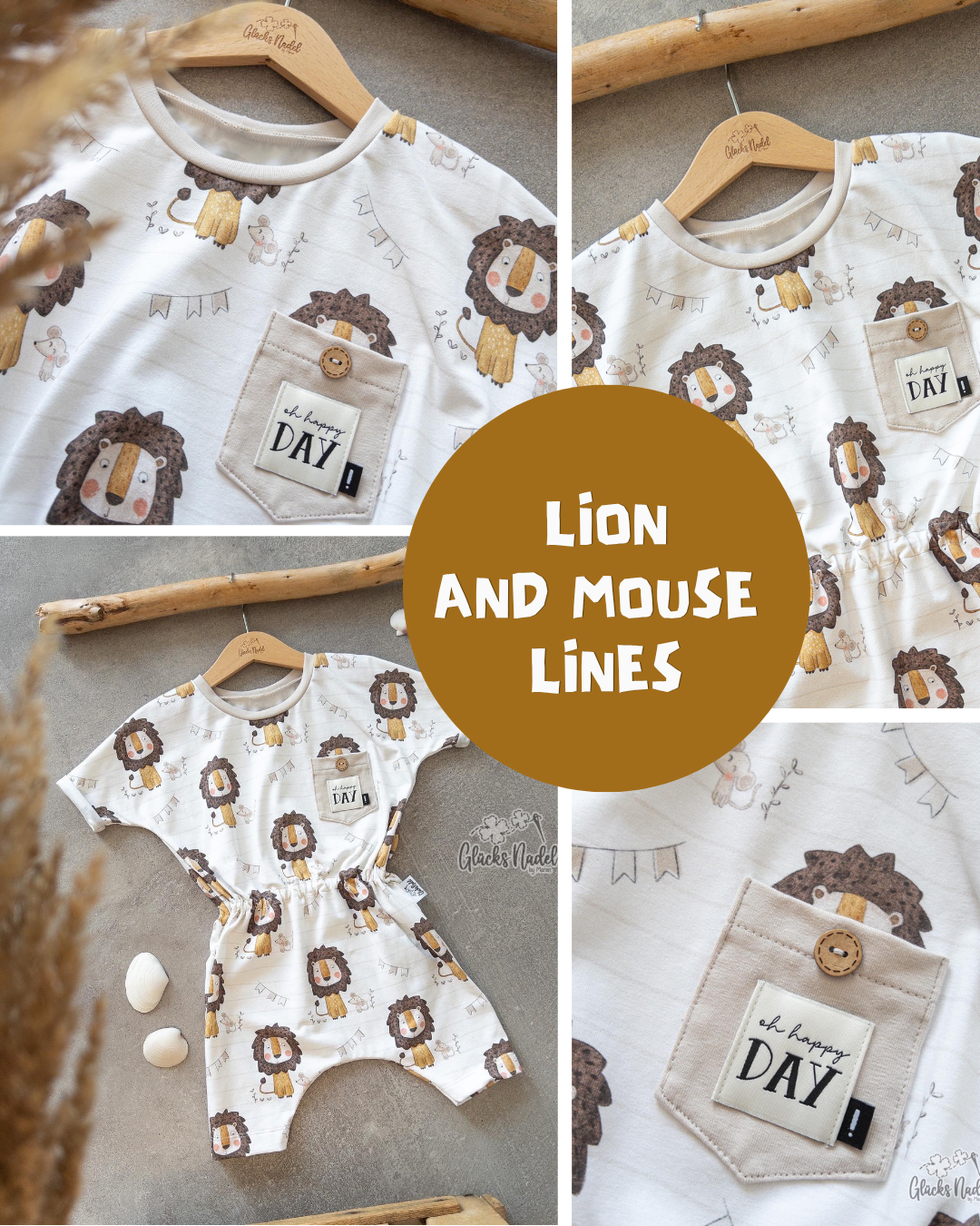 0.5m BIO French Terry Lion and Mouse Lines