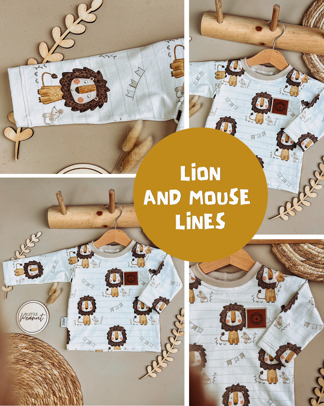 0.5m BIO French Terry Lion and Mouse Lines