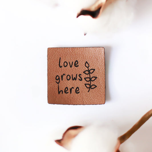 Kunstlederlabel Love grows here | 1 Stück