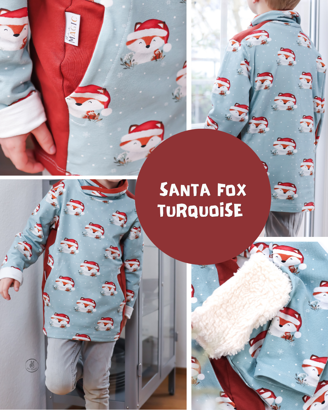 0.5m BIO French Terry Santa Fox turquoise