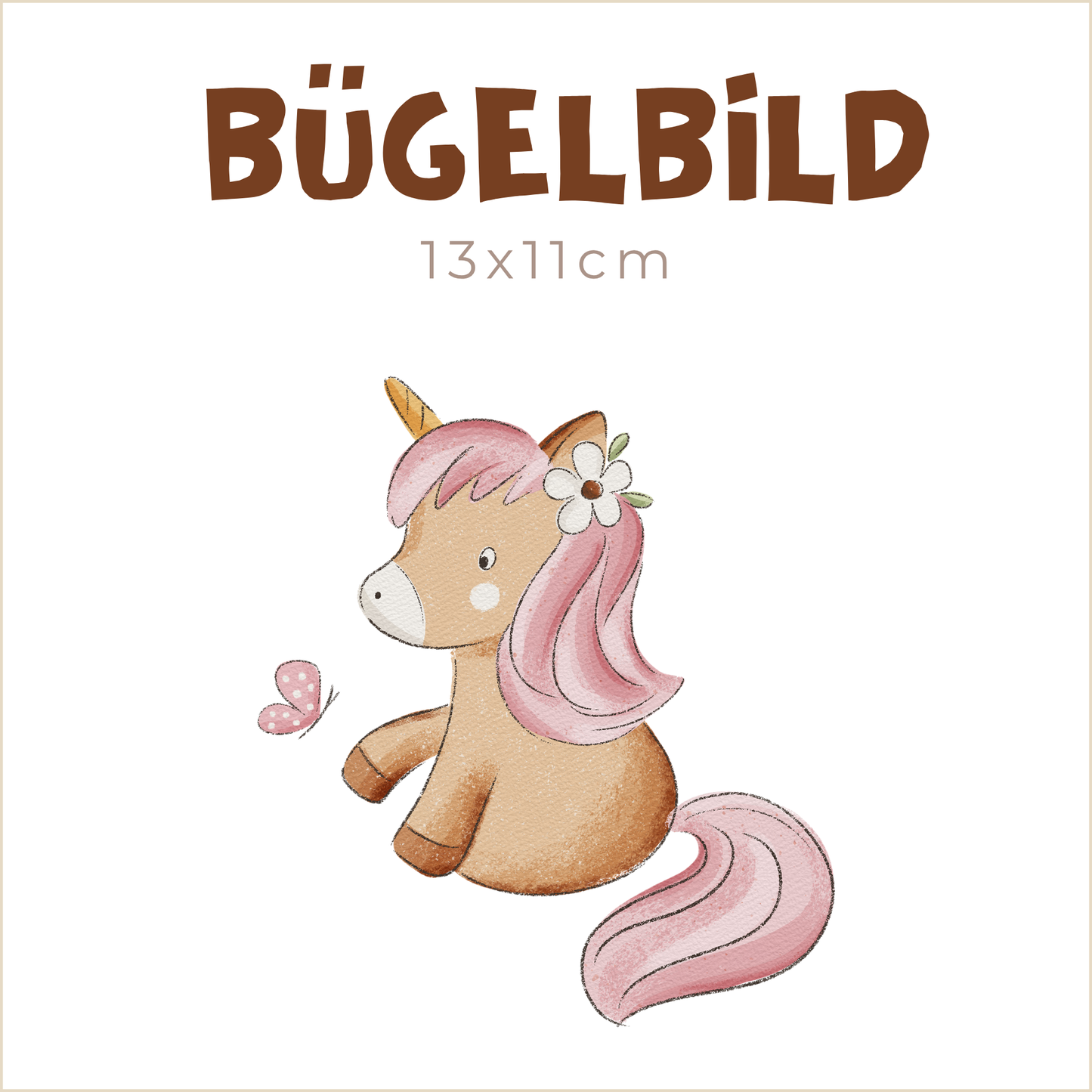 Bügelbild Schmetterlings-Einhorn rosa | 13x11cm