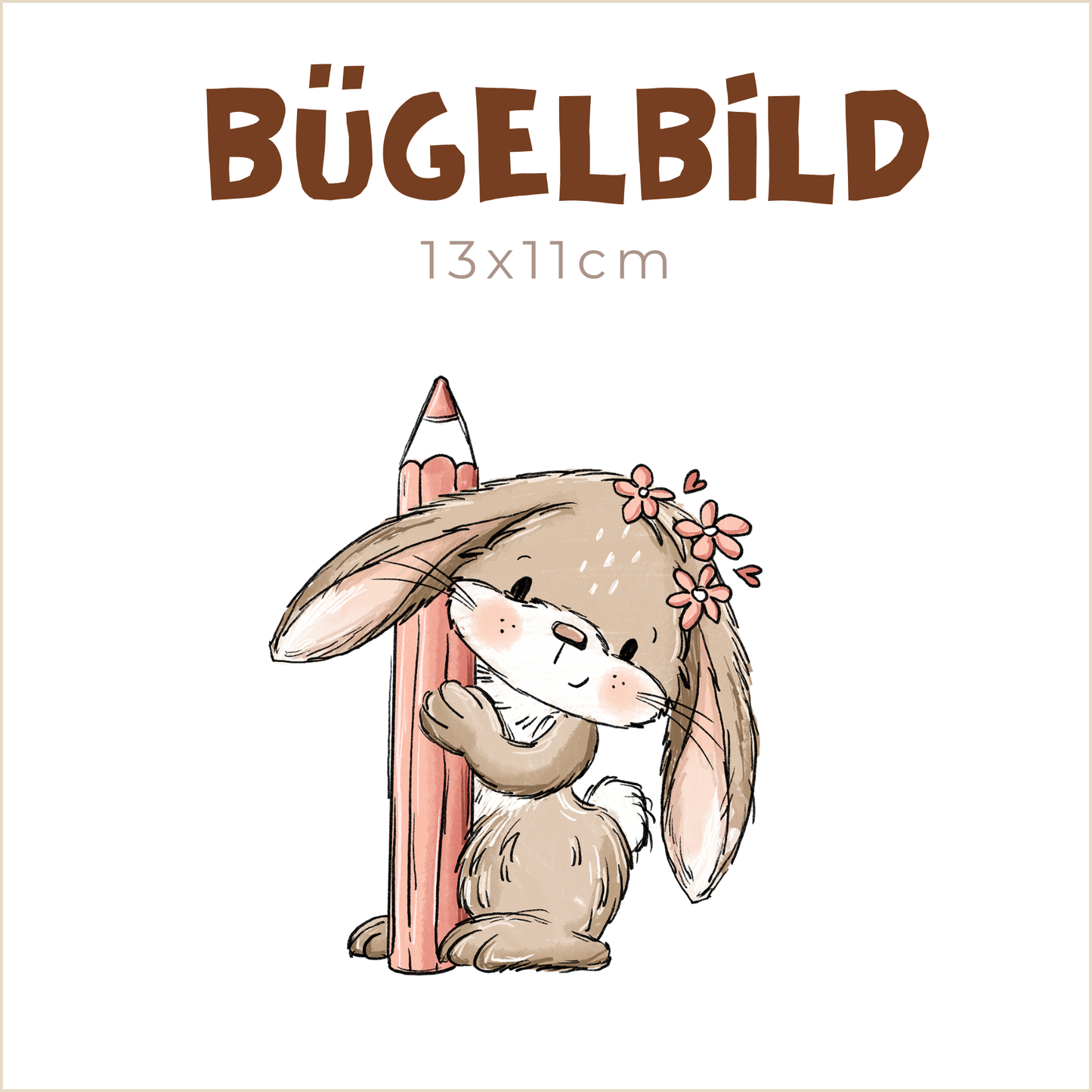 Bügelbild Schulhase mit Stift | 13x11cm