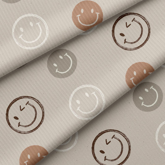 RESTSTÜCK 110cm BIO Rippjersey Smiley taupe