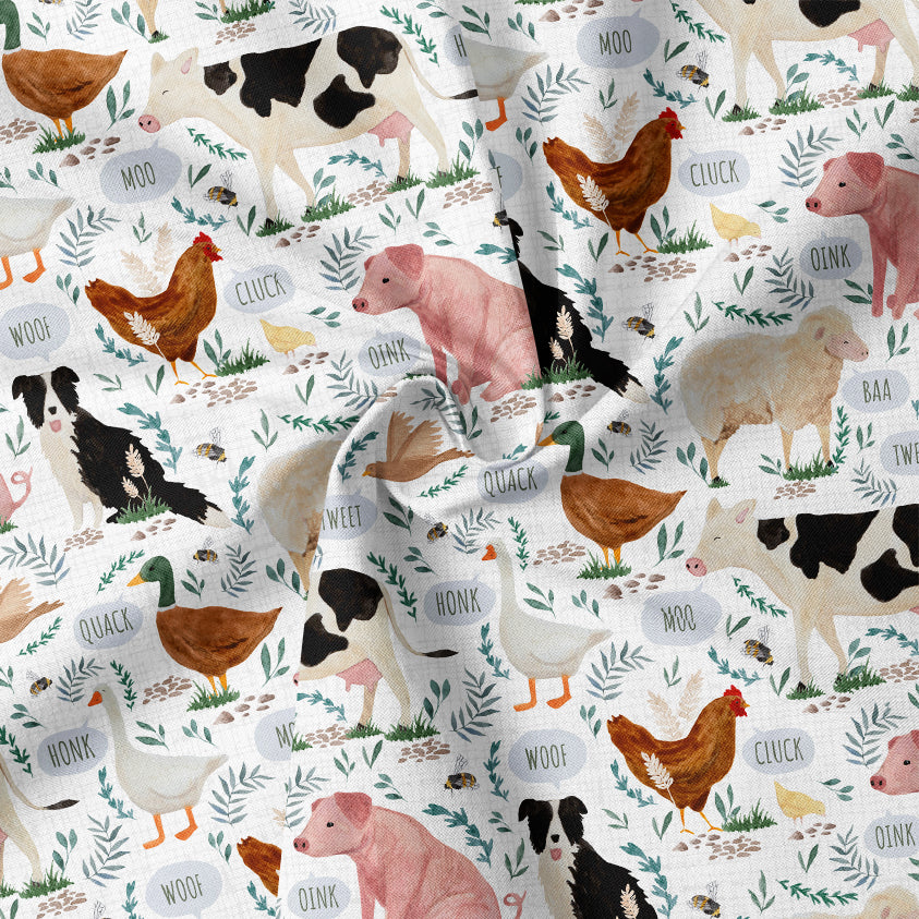 0.5m BIO French Terry Sounds on the Farm white  *VORBESTELLUNG*
