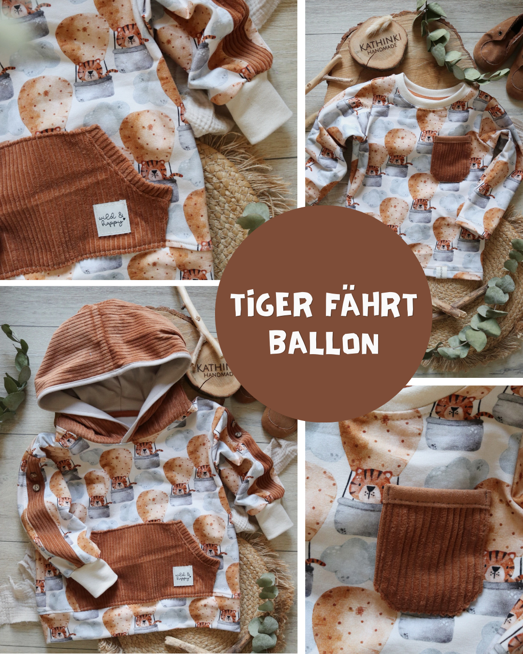 0.5m BIO French Terry Tiger fährt Ballon
