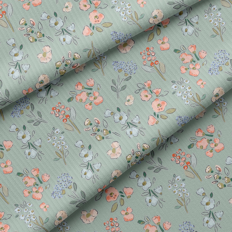 RESTSTÜCK 120cm BIO Rippjersey Wildblumenwiese aqua