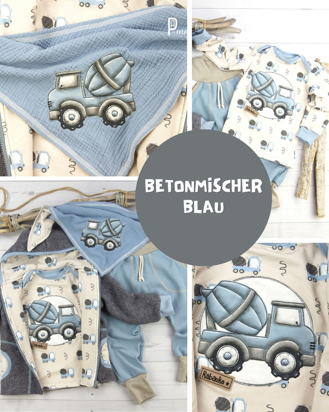 0.5m BIO French Terry Betonmischer blau