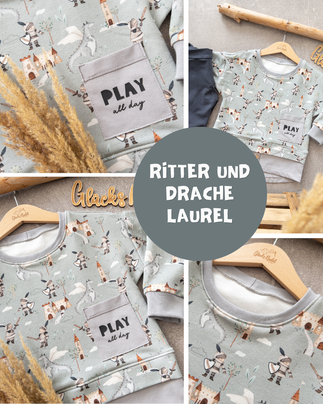 0.5m BIO French Terry Ritter und Drachen laurel