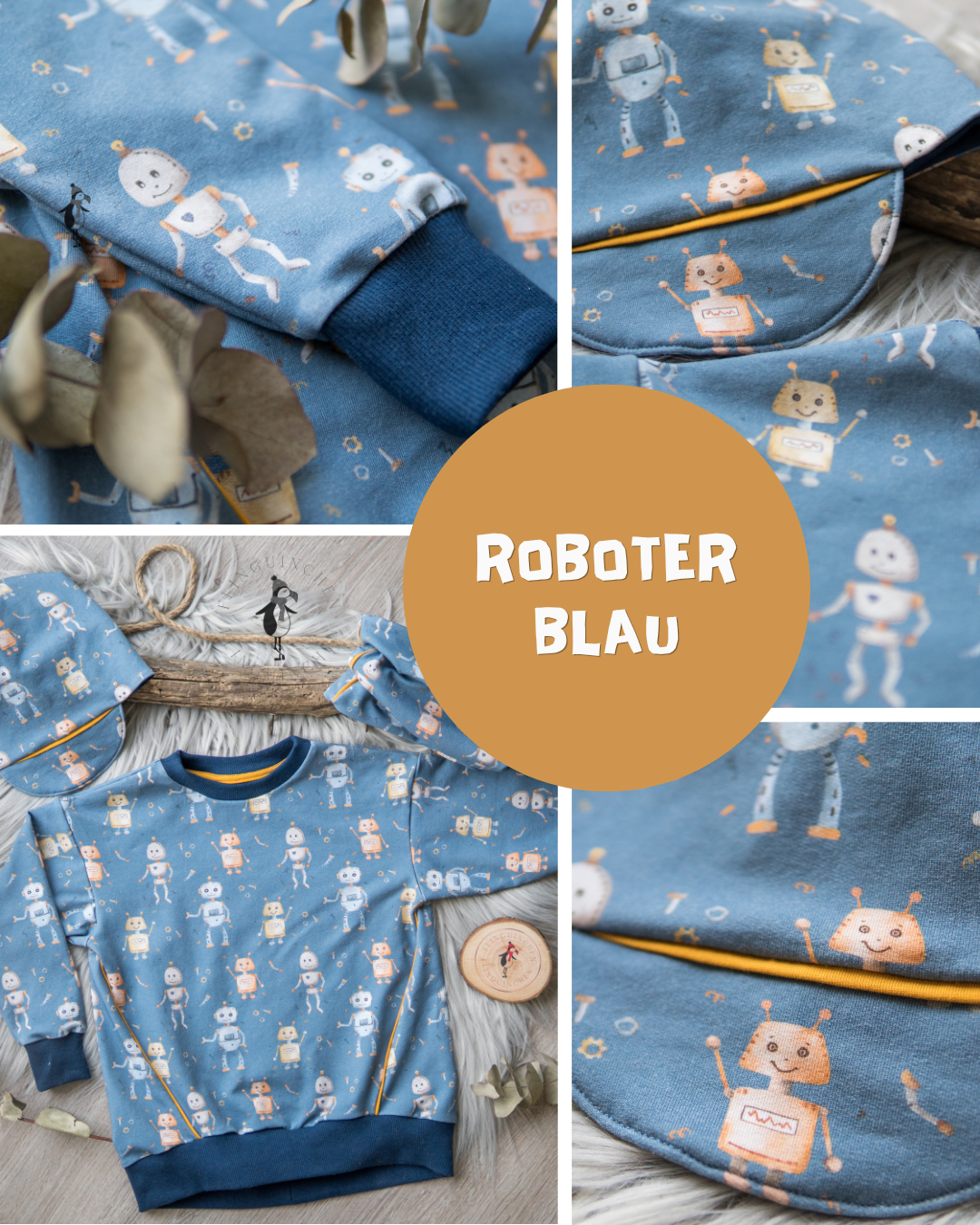 0.5m BIO French Terry Roboter blau *VORBESTELLUNG*