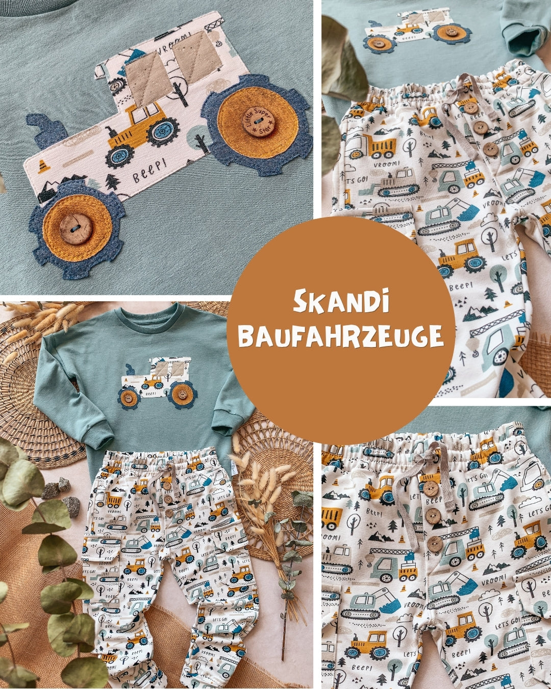 0.5m BIO French Terry Skandi Baufahrzeuge